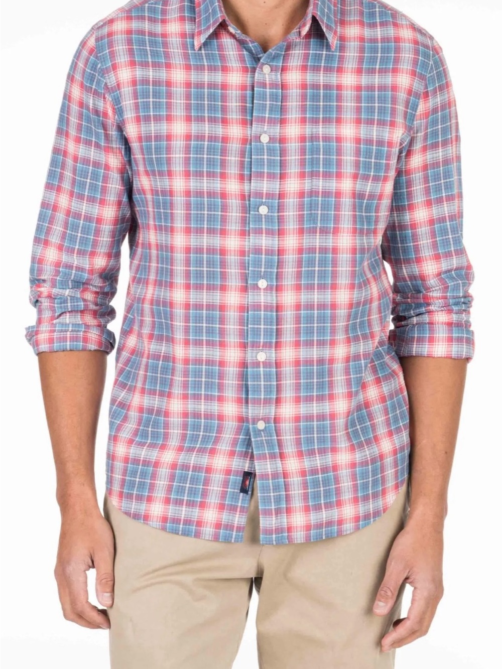 Vineyard Vines Men's Red and Blue Plaid Button-Down Shirt